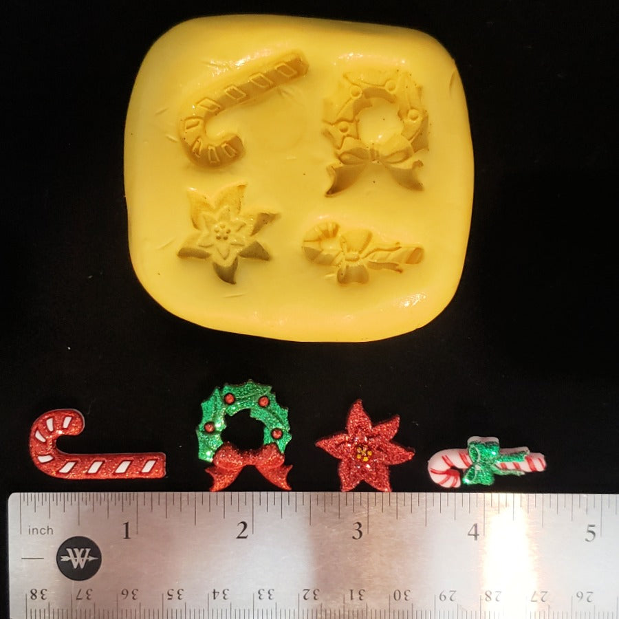 Mini Christmas Mold - Candy Canes, Wreath, Poinsettia for Fondant, Chocolate,etc image 0