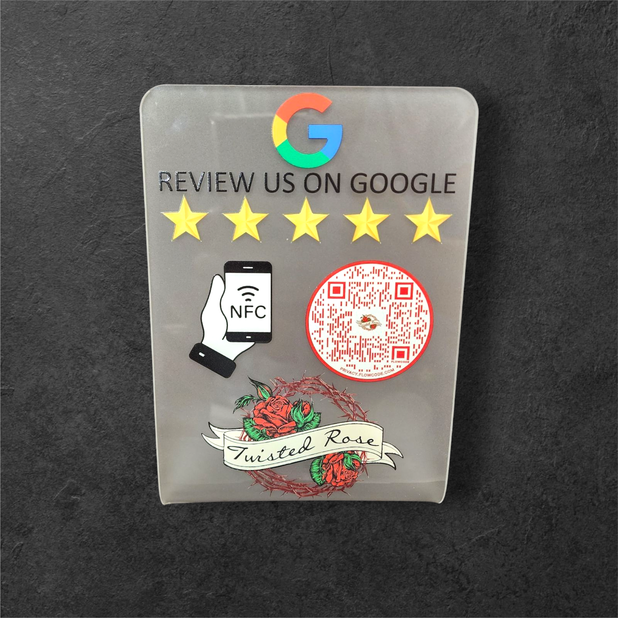 Google Review Sign With Logo -Tabletop, 5"x7",  Frosted, White, or Black Acrylic image 0